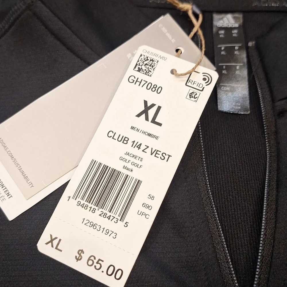 New Adidas Black Club Quarter Zip Vest Golf Performance Mens‎ Sz XL